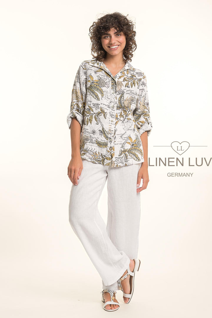 French Linen Shirt Map Print - Breathable Naturals | Glam & Fame Clothing