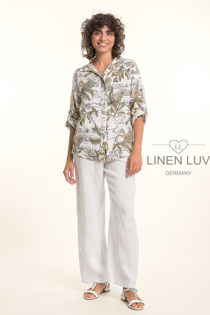 French Linen Shirt Map Print - Breathable Naturals | Glam & Fame Clothing