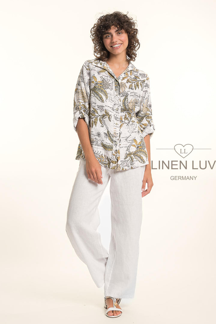 French Linen Shirt Map Print - Breathable Naturals | Glam & Fame Clothing