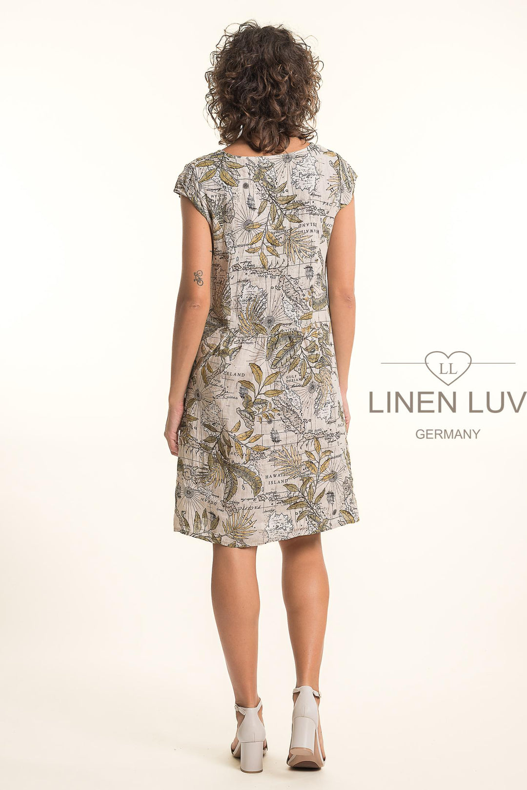 French Linen Dress With Pockets Map Print - Breathable Naturals | Glam & Fame Clothing