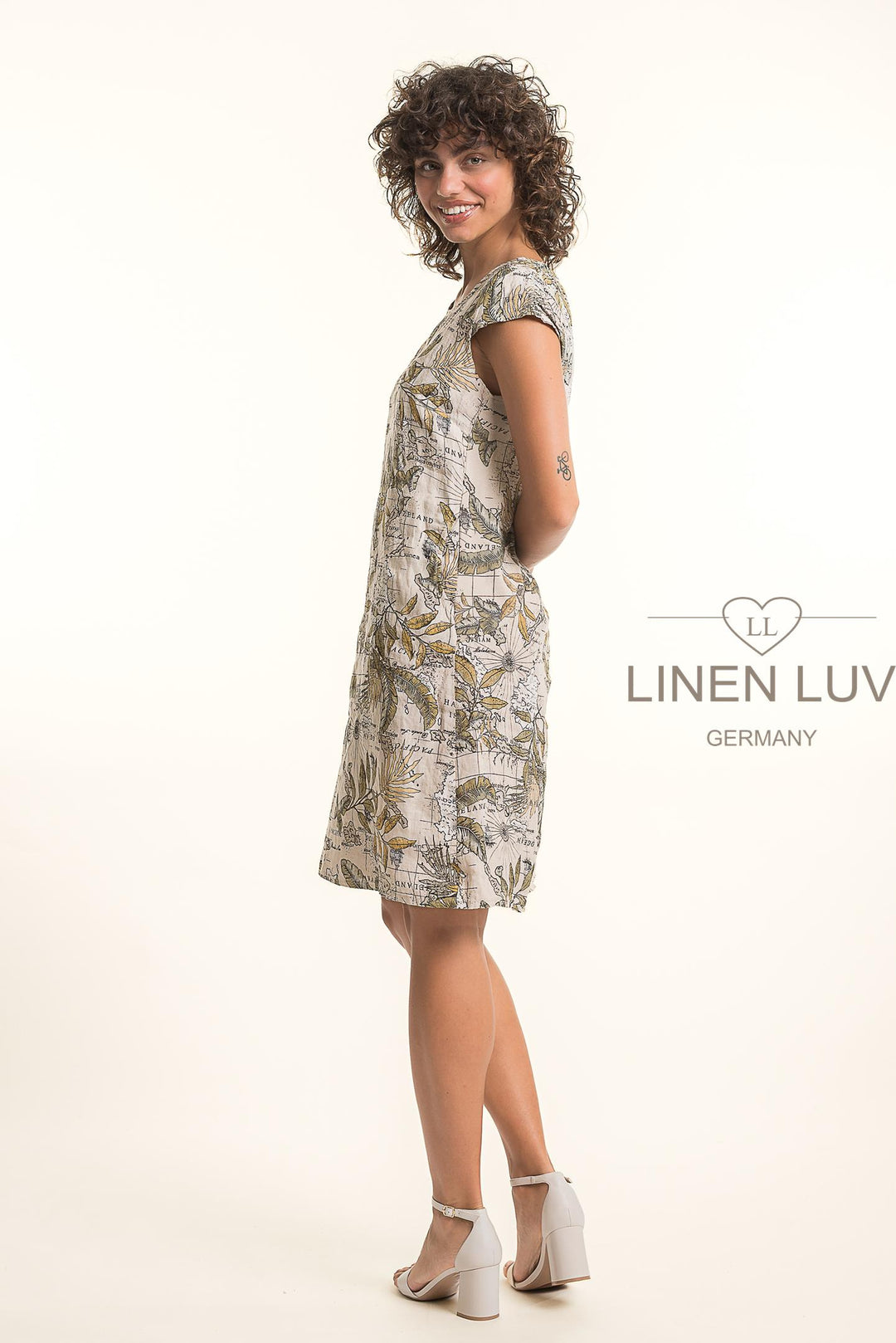 French Linen Dress With Pockets Map Print - Breathable Naturals | Glam & Fame Clothing