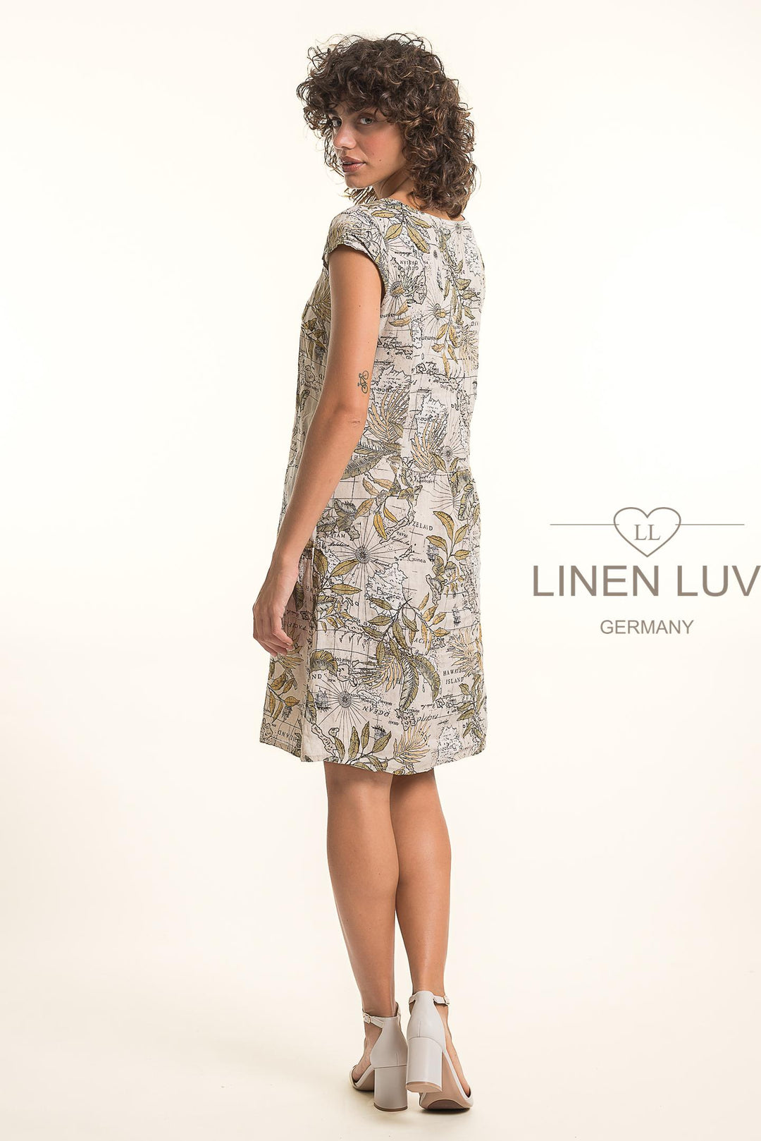 French Linen Dress With Pockets Map Print - Breathable Naturals | Glam & Fame Clothing