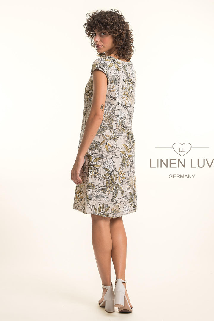 French Linen Dress With Pockets Map Print - Breathable Naturals | Glam & Fame Clothing
