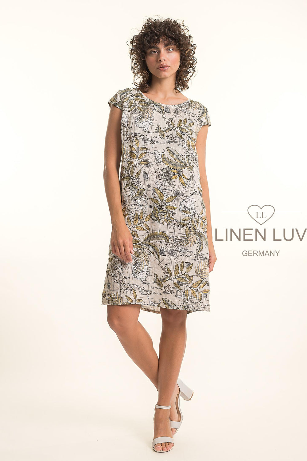 French Linen Dress With Pockets Map Print - Breathable Naturals | Glam & Fame Clothing