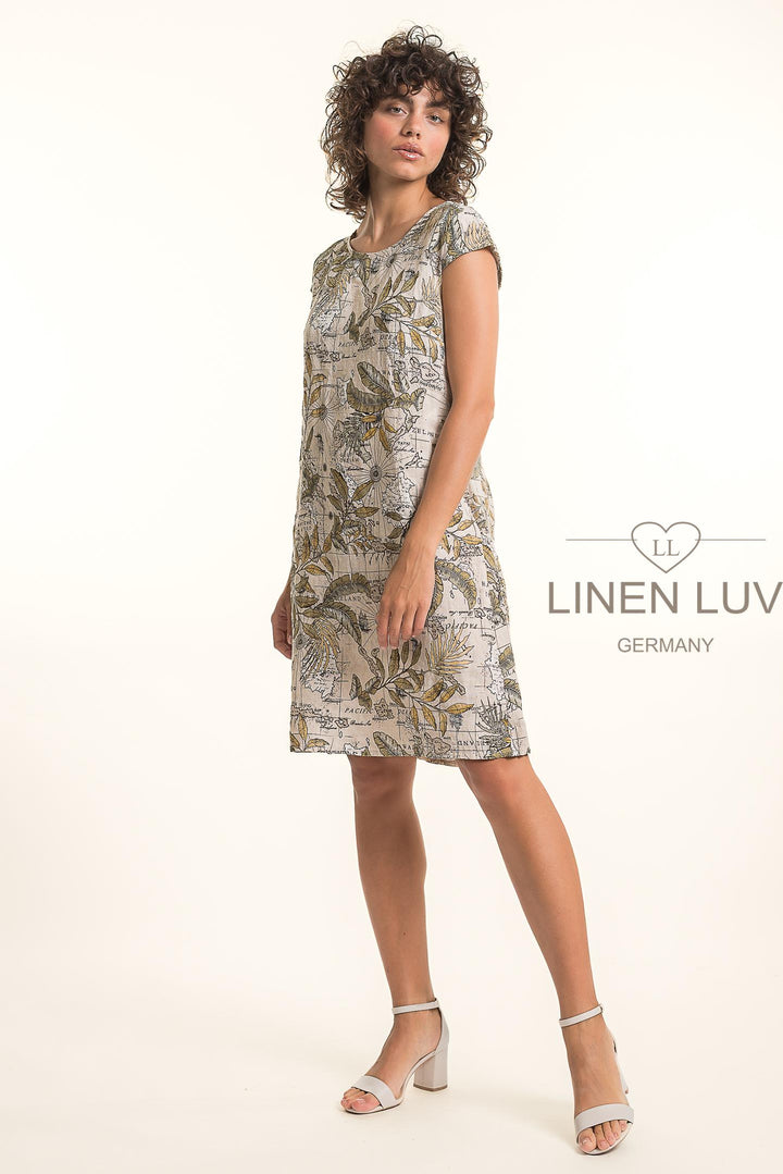French Linen Dress With Pockets Map Print - Breathable Naturals | Glam & Fame Clothing