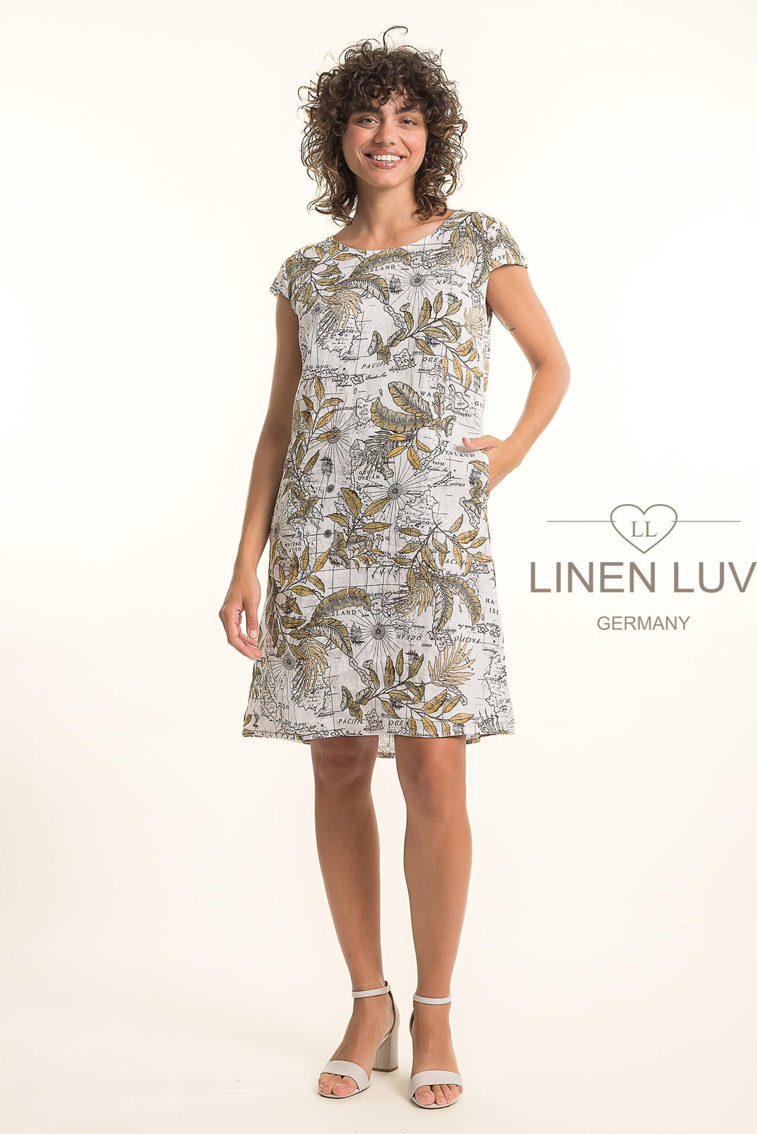 French Linen Dress With Pockets Map Print - Breathable Naturals | Glam & Fame Clothing