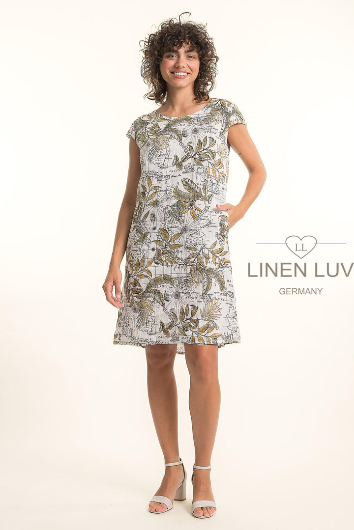 French Linen Dress With Pockets Map Print - Breathable Naturals | Glam & Fame Clothing