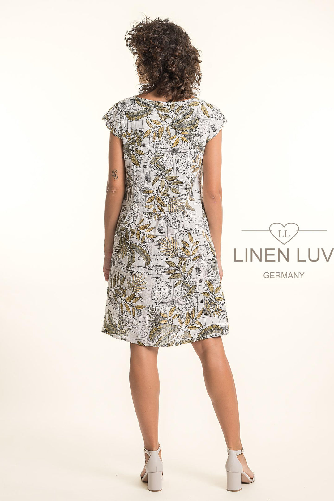 French Linen Dress With Pockets Map Print - Breathable Naturals | Glam & Fame Clothing