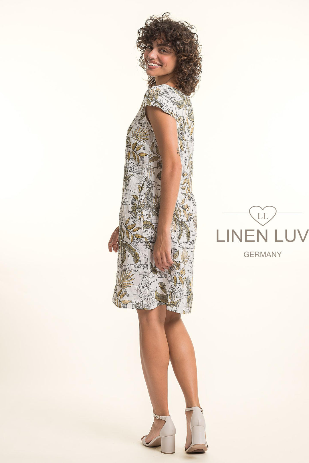 French Linen Dress With Pockets Map Print - Breathable Naturals | Glam & Fame Clothing