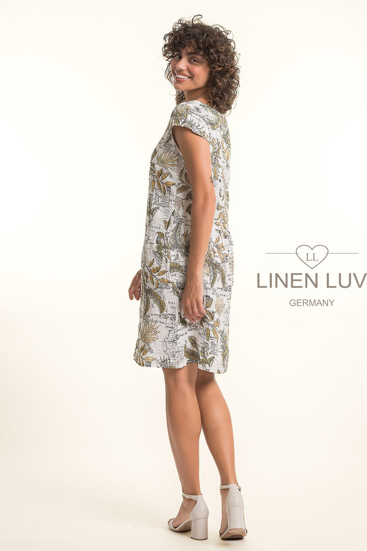 French Linen Dress With Pockets Map Print - Breathable Naturals | Glam & Fame Clothing
