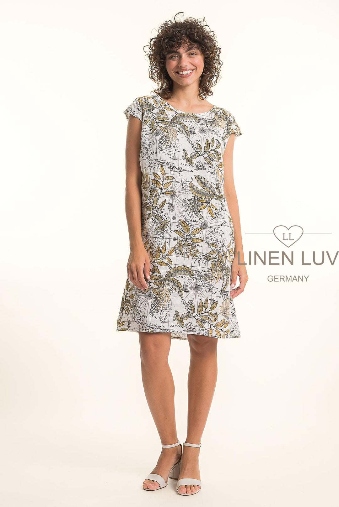 French Linen Dress With Pockets Map Print - Breathable Naturals | Glam & Fame Clothing