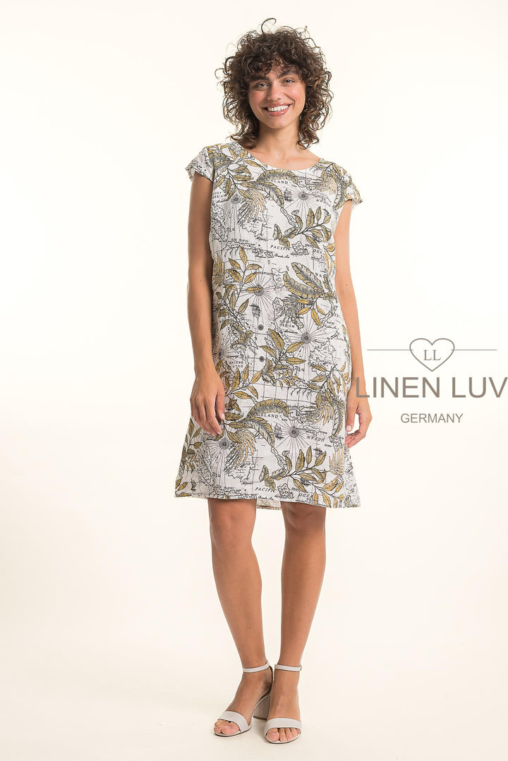 French Linen Dress With Pockets Map Print - Breathable Naturals | Glam & Fame Clothing