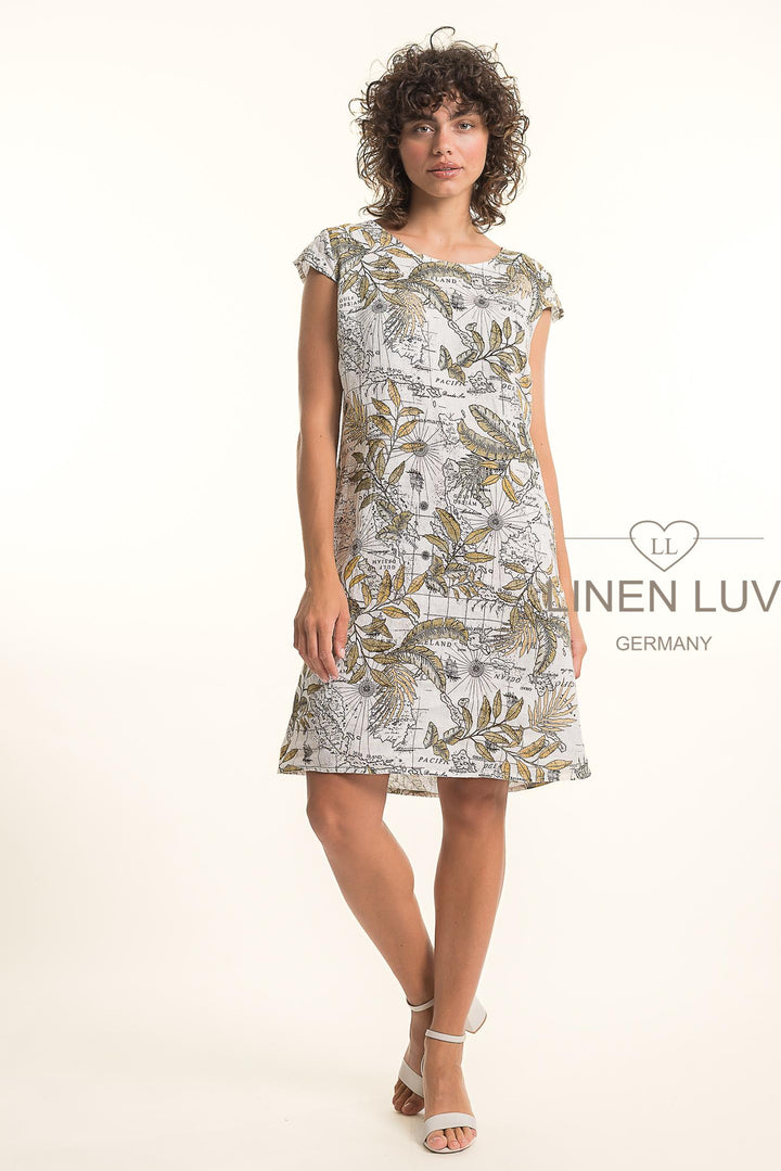 French Linen Dress With Pockets Map Print - Breathable Naturals | Glam & Fame Clothing