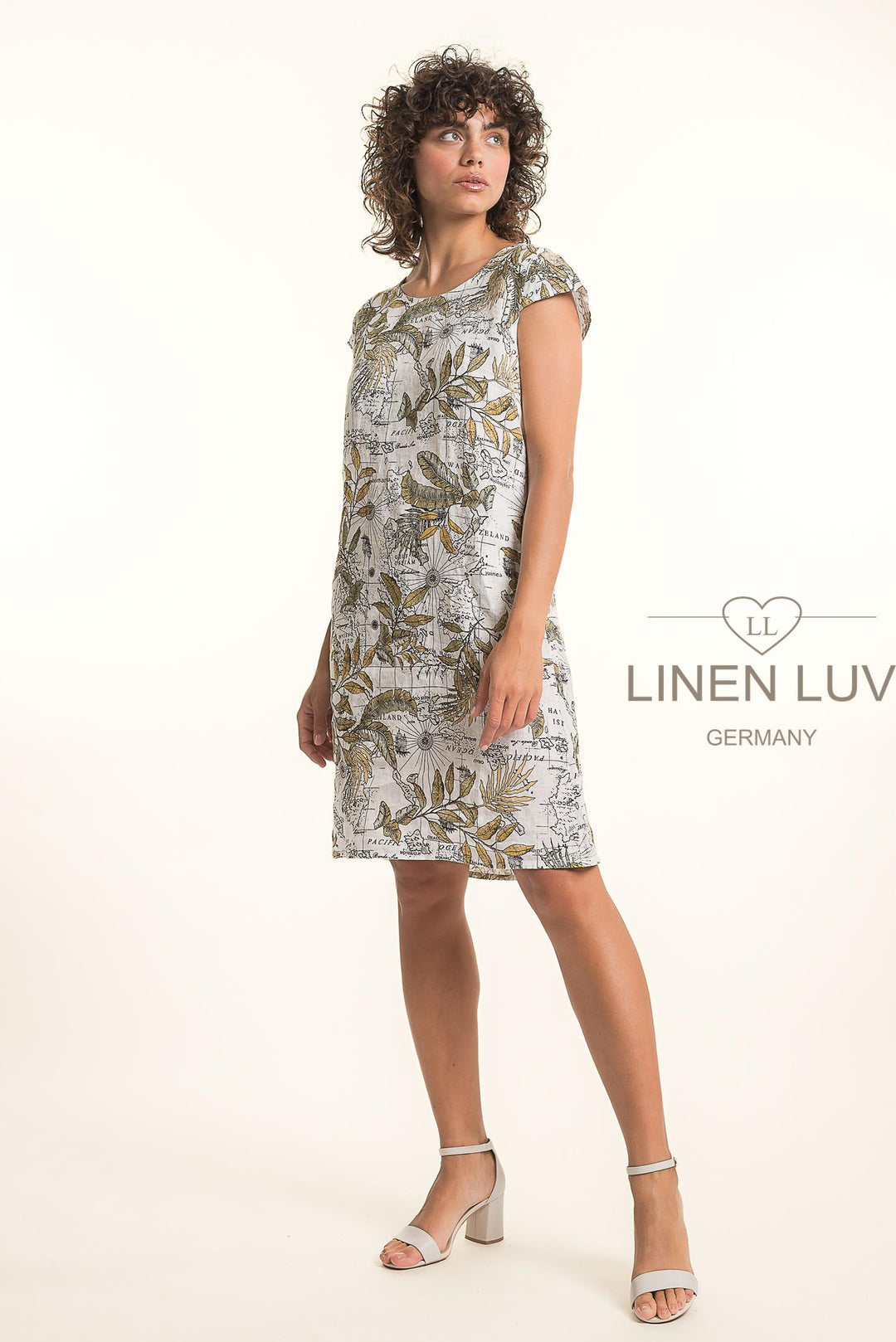 French Linen Dress With Pockets Map Print - Breathable Naturals | Glam & Fame Clothing