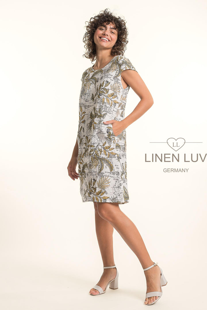French Linen Dress With Pockets Map Print - Breathable Naturals | Glam & Fame Clothing