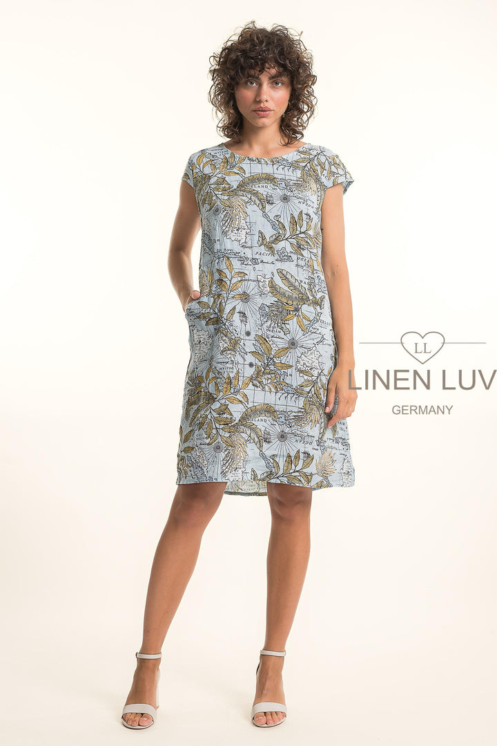 French Linen Dress With Pockets Map Print - Breathable Naturals | Glam & Fame Clothing
