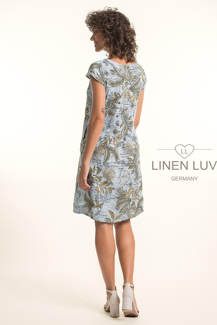 French Linen Dress With Pockets Map Print - Breathable Naturals | Glam & Fame Clothing