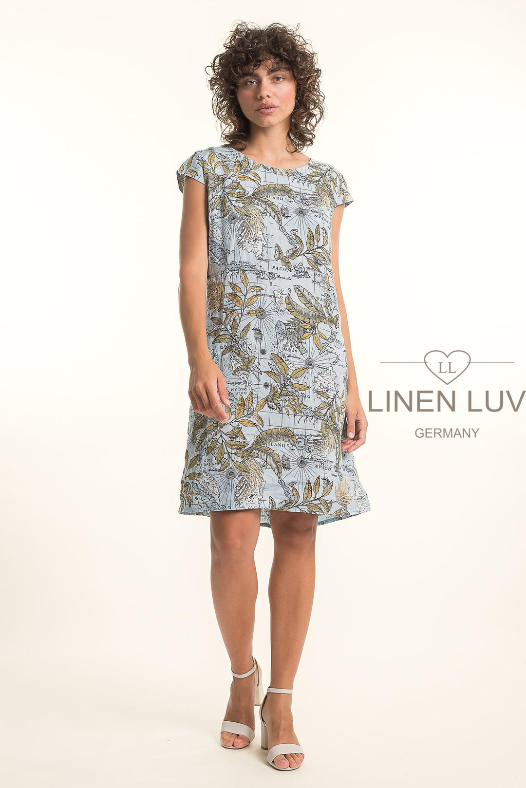 French Linen Dress With Pockets Map Print - Breathable Naturals | Glam & Fame Clothing