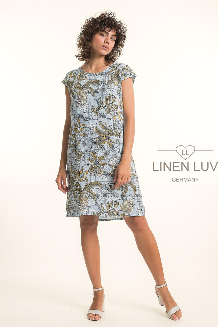 French Linen Dress With Pockets Map Print - Breathable Naturals | Glam & Fame Clothing