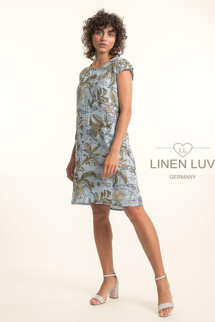 French Linen Dress With Pockets Map Print - Breathable Naturals | Glam & Fame Clothing