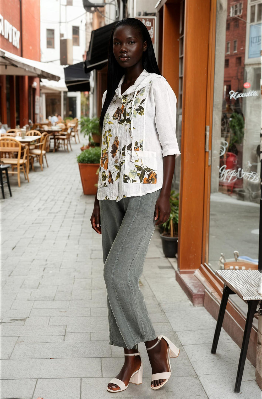 French Linen Hoodie Jacket Print - Breathable Naturals | Glam & Fame Clothing
