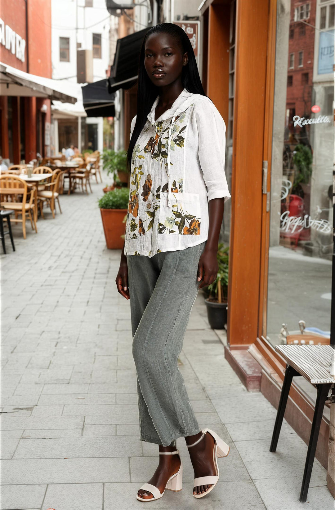 French Linen Hoodie Jacket Print - Breathable Naturals | Glam & Fame Clothing