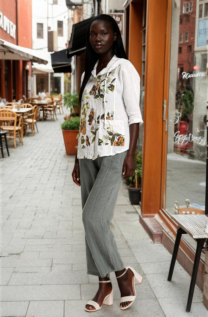 French Linen Hoodie Jacket Print - Breathable Naturals | Glam & Fame Clothing