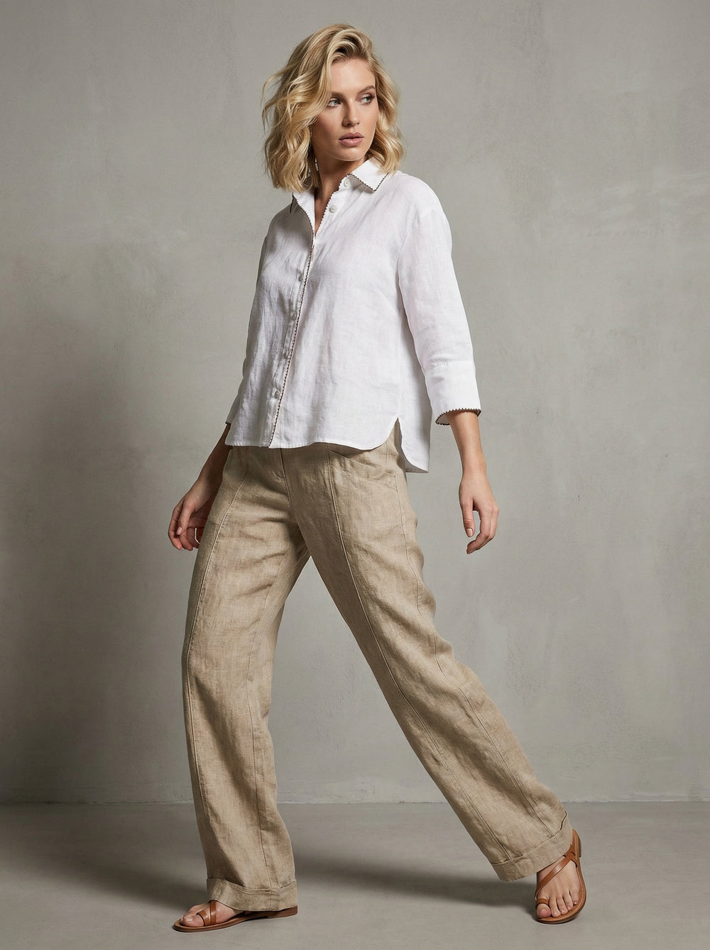 French Linen Shirt Trim Accent - Breathable Naturals | Glam & Fame Clothing