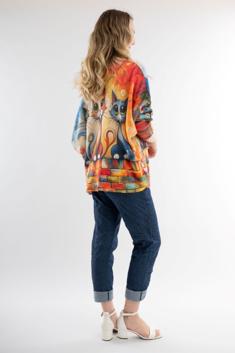 Euro Wool Blend Art Top Cat Sweater - Breathable Naturals | Glam & Fame Clothing