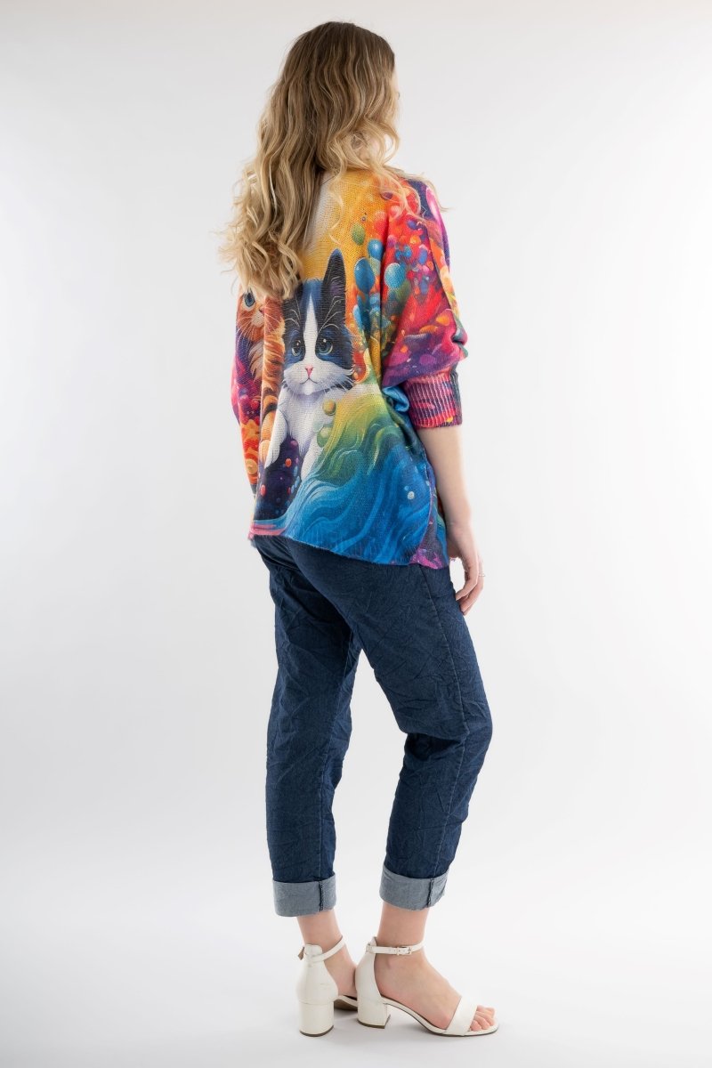 Euro Wool Blend Art Top Cat Sweater - Breathable Naturals | Glam & Fame Clothing