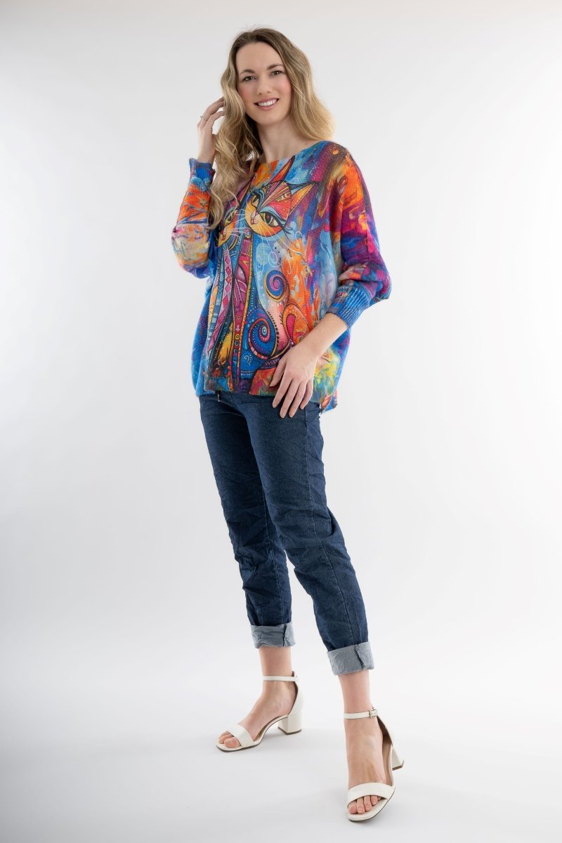 Euro Wool Blend Art Top Cat Sweater - Breathable Naturals | Glam & Fame Clothing