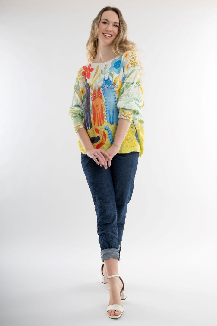 Euro Wool Blend Art Top Cat Sweater - Breathable Naturals | Glam & Fame Clothing