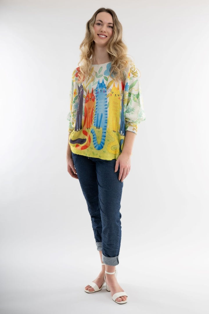 Euro Wool Blend Art Top Cat Sweater - Breathable Naturals | Glam & Fame Clothing