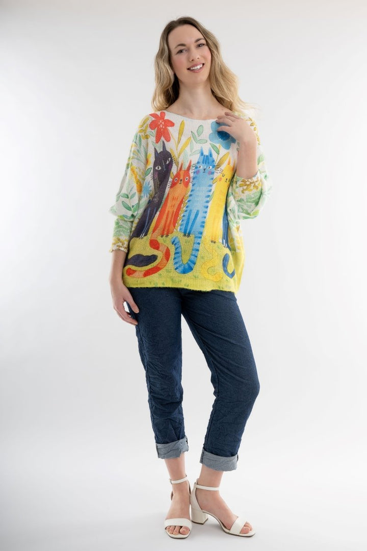 Euro Wool Blend Art Top Cat Sweater - Breathable Naturals | Glam & Fame Clothing