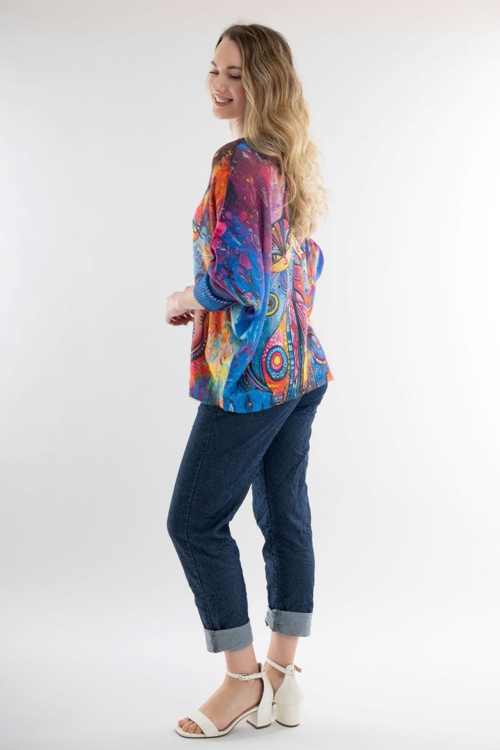 Euro Wool Blend Art Top Cat Sweater - Breathable Naturals | Glam & Fame Clothing