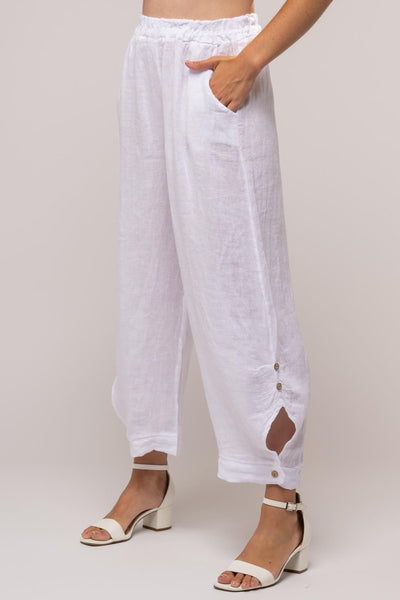 French Linen Pant Cropped Button Detail - Breathable Naturals | Glam & Fame Clothing