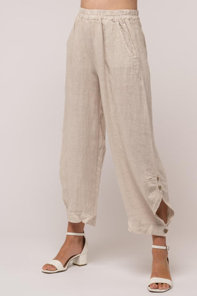 French Linen Pant Cropped Button Detail