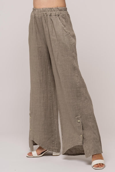 French Linen Pant Relaxed Button Accents