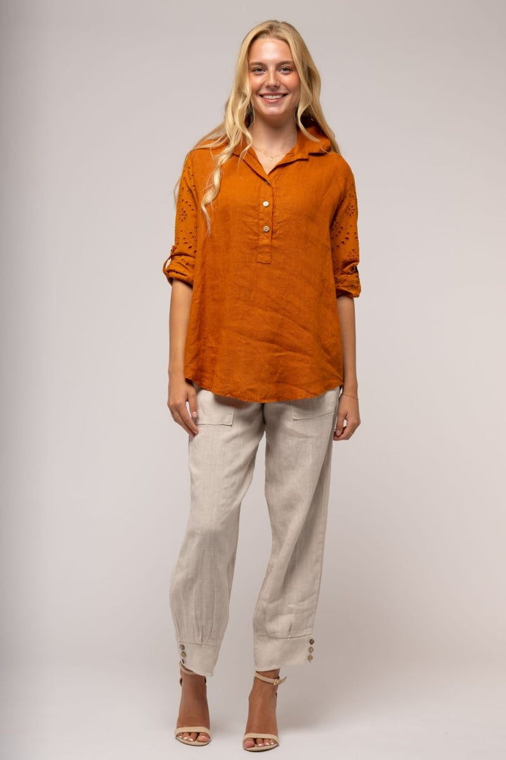 French Linen Pull on Shirt Sangue - Breathable Naturals | Glam & Fame 100% Linen Made in Europe