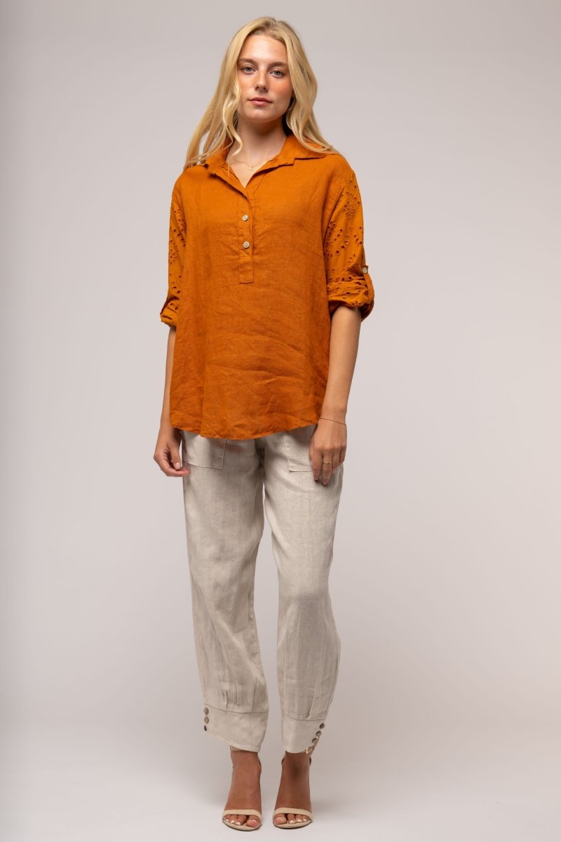 French Linen Pull on Shirt Sangue - Breathable Naturals | Glam & Fame 100% Linen Made in Europe