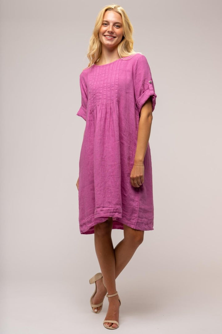 Euro Crafted French Linen Dress With Pleats - Breathable Naturals | Glam & Fame Clothing