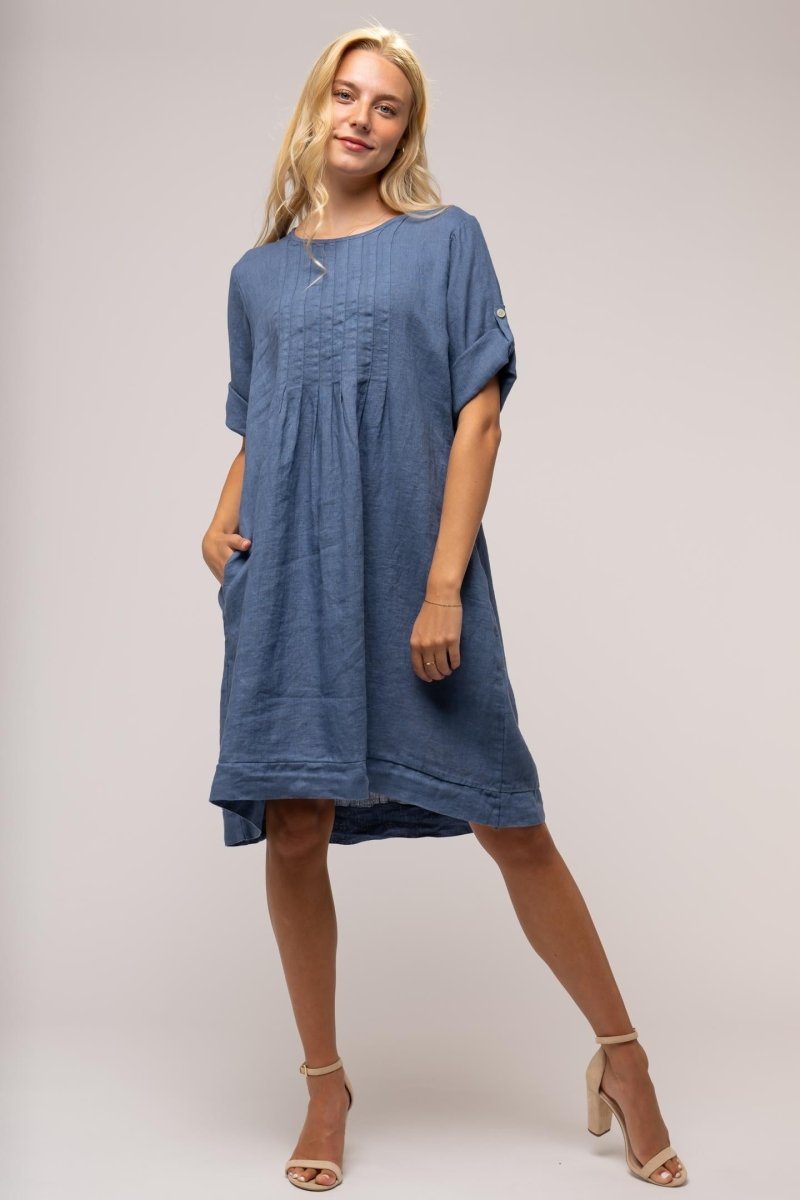 French Linen Shift Dress With Pockets - Breathable Naturals | Glam & Fame Clothing