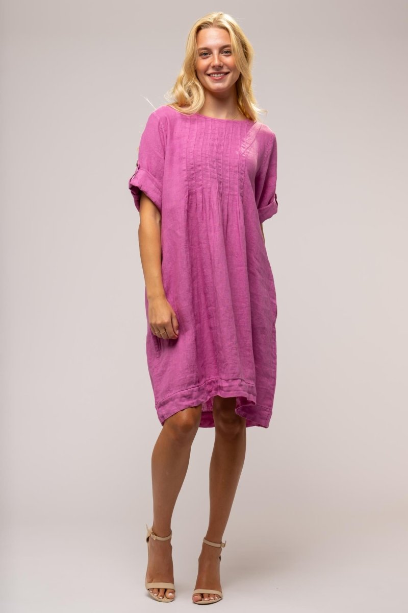 Euro Crafted French Linen Dress With Pleats - Breathable Naturals | Glam & Fame Clothing