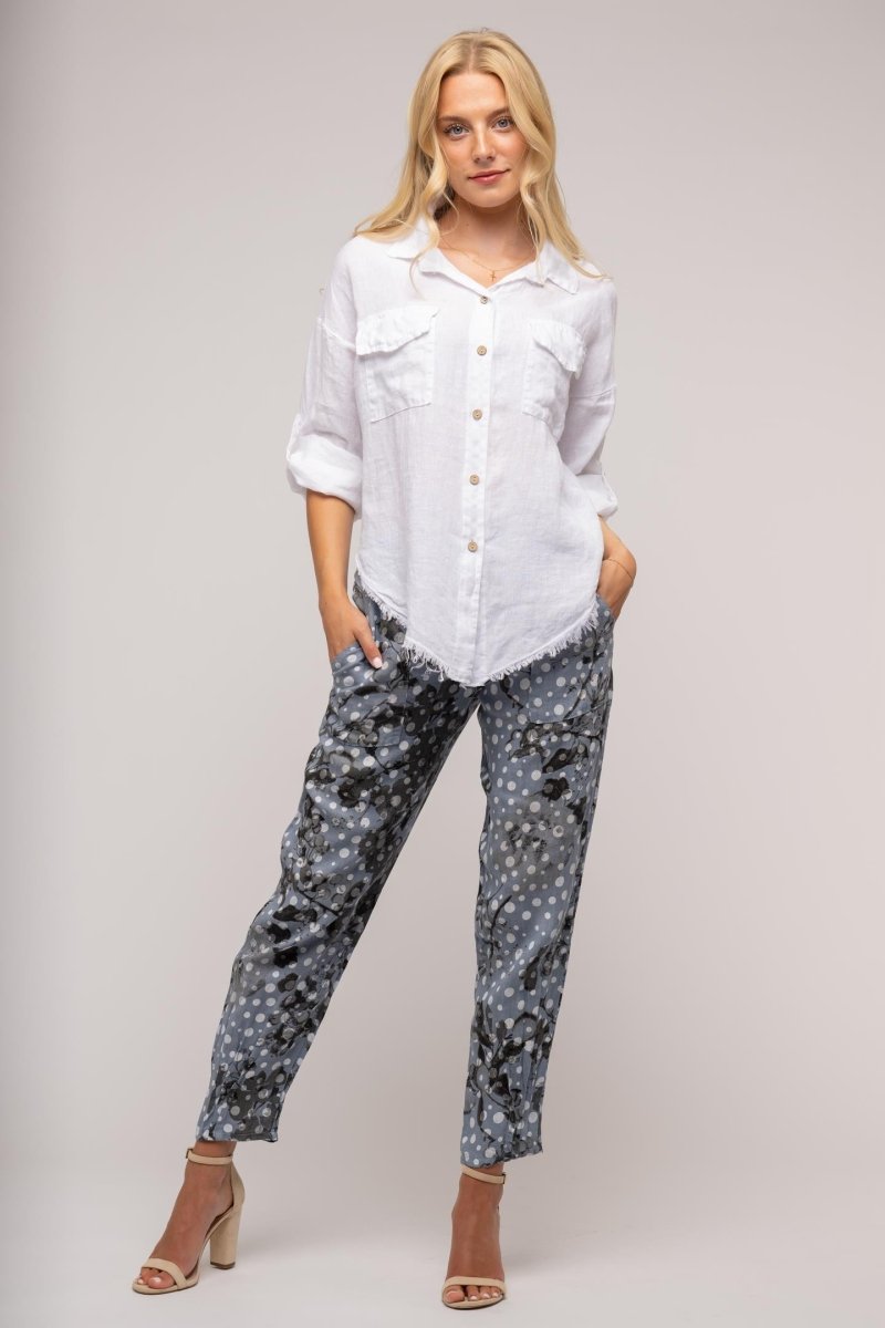 French Linen Shirt Fringe Hem - Breathable Naturals | Glam & Fame Clothing