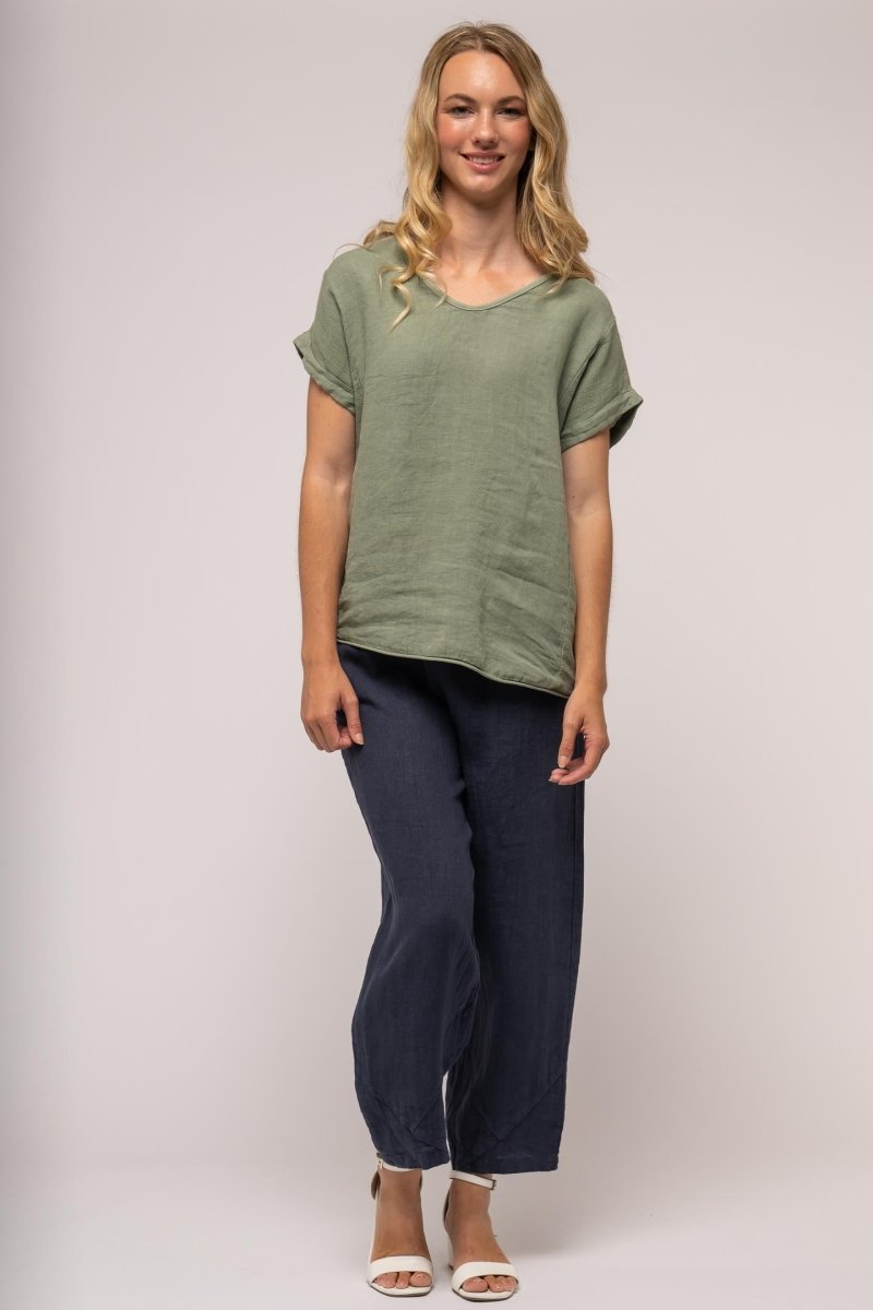 French Linen Top V-Neck Premium Woven - Breathable Naturals | Glam & Fame Clothing