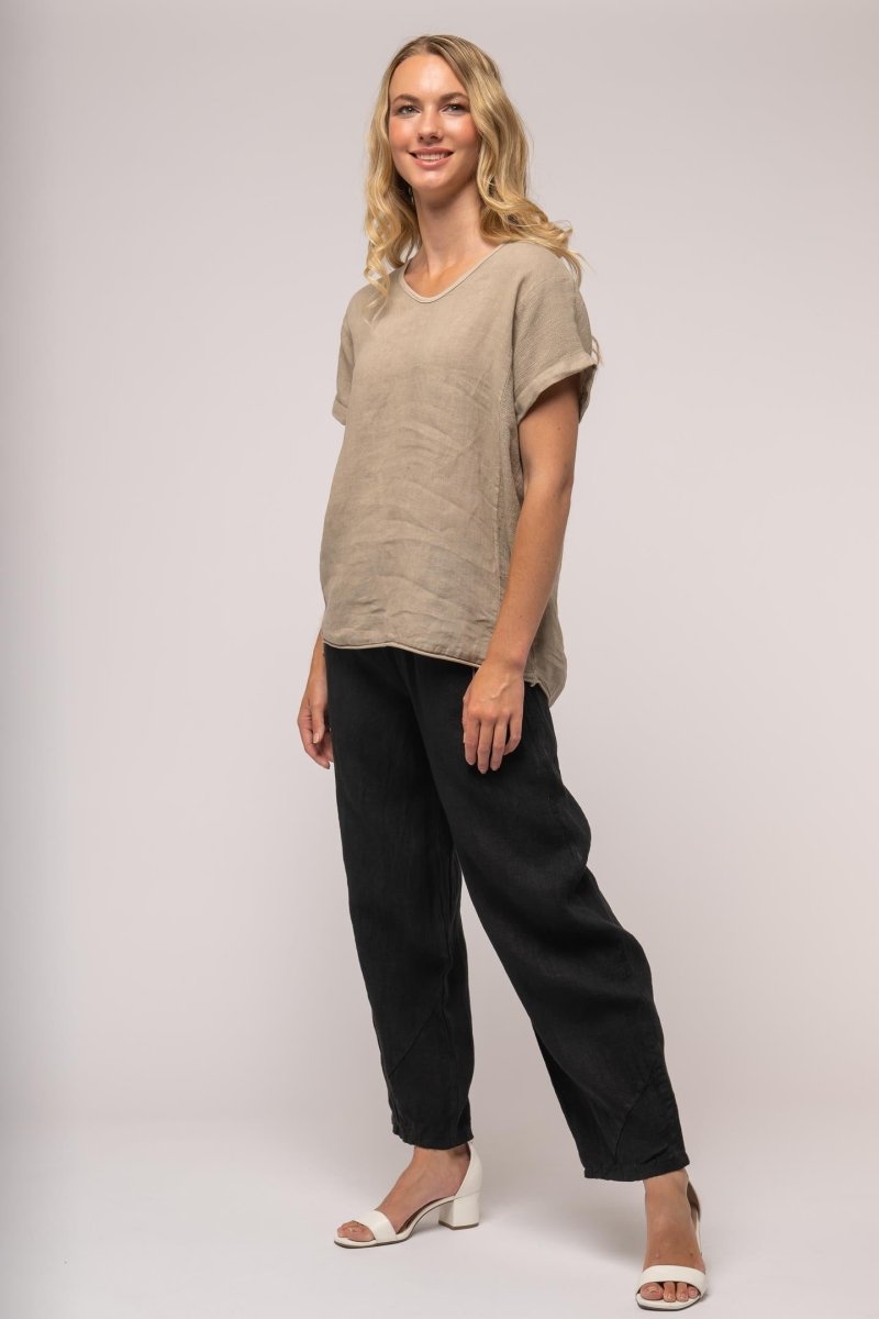 French Linen Top V-Neck Premium Woven - Breathable Naturals | Glam & Fame Clothing