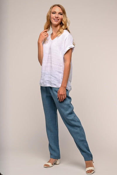 French Linen Top V-Neck Premium Woven - Breathable Naturals | Glam & Fame Clothing