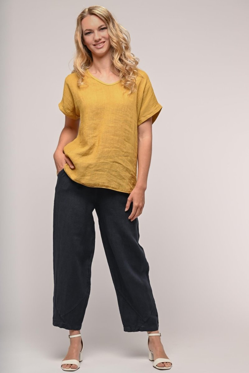 French Linen Top V-Neck Premium Woven - Breathable Naturals | Glam & Fame Clothing