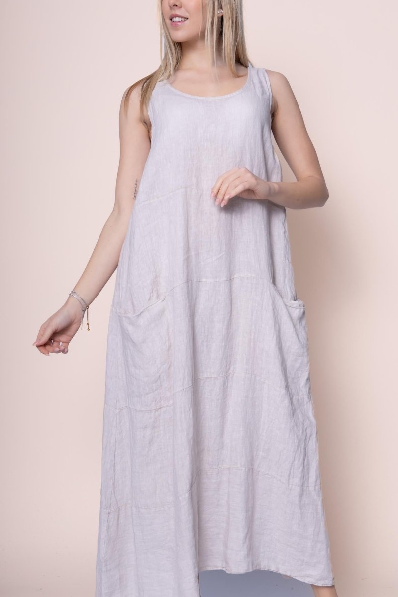 Linen Dress - OS6553-110 - Breathable Naturals | Glam & Fame Clothing
