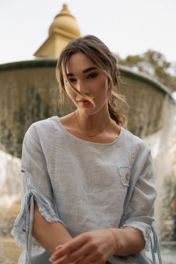 Premium French Linen Blouse Embellished - Breathable Naturals | Glam & Fame Clothing